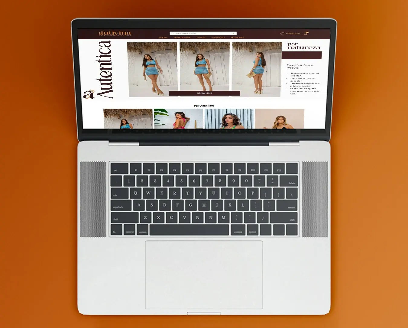 Notebook exibindo o site da Autivina com a nova identidade visual aplicada.