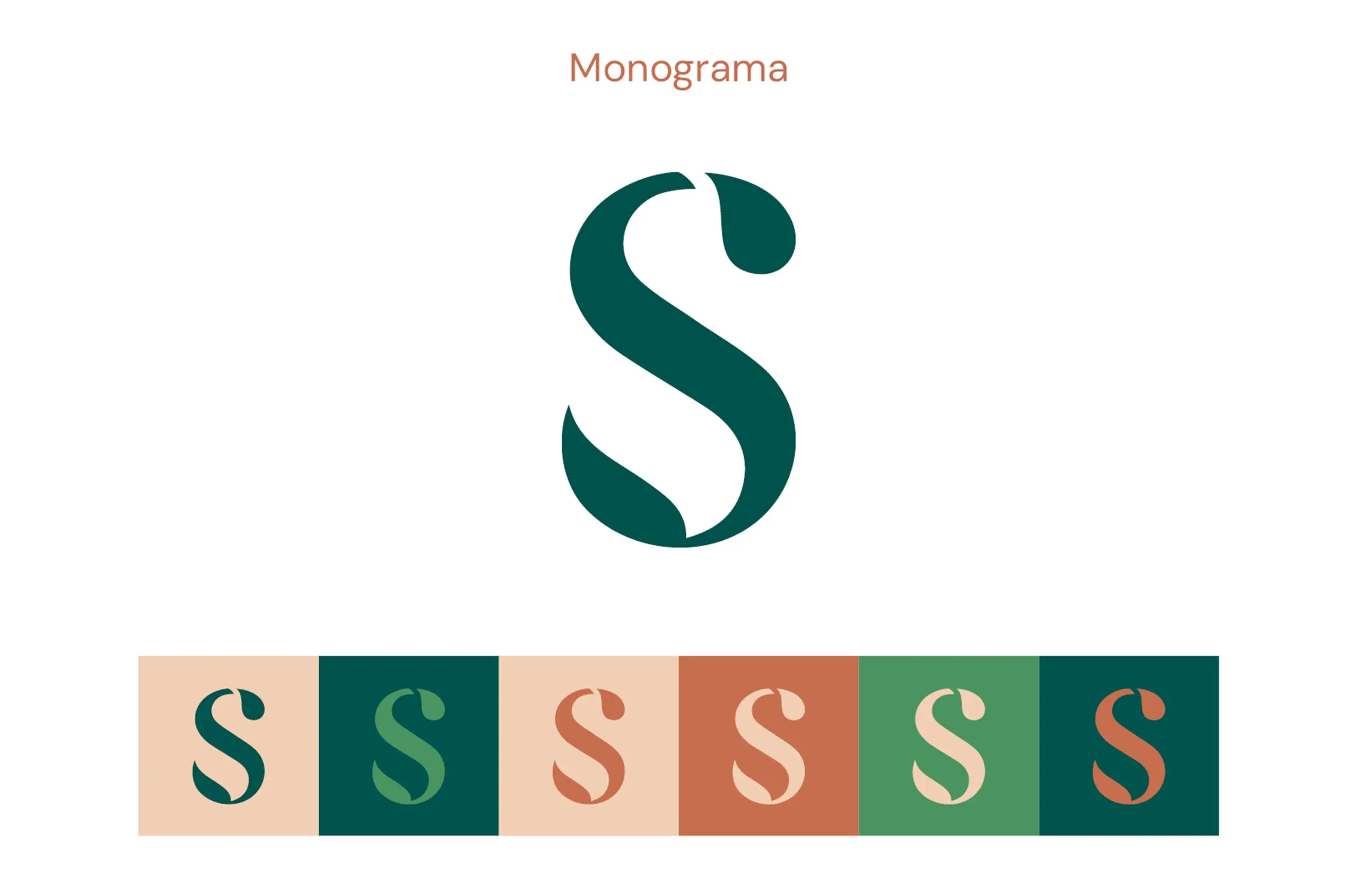 Monograma da Clínica Salune com a letra S em diferentes combinações de cores