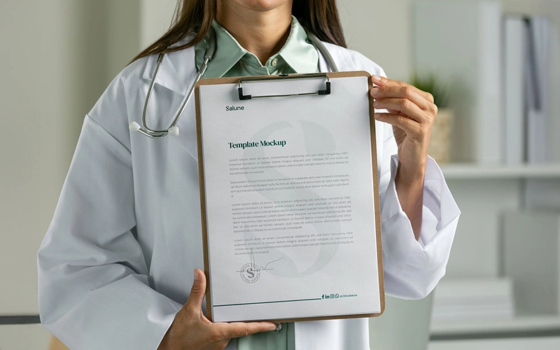 Mockup do receituário médico da Clínica Salune com identidade visual aplicada