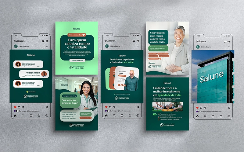 Identidade visual da Clínica Salune aplicada nas redes sociais